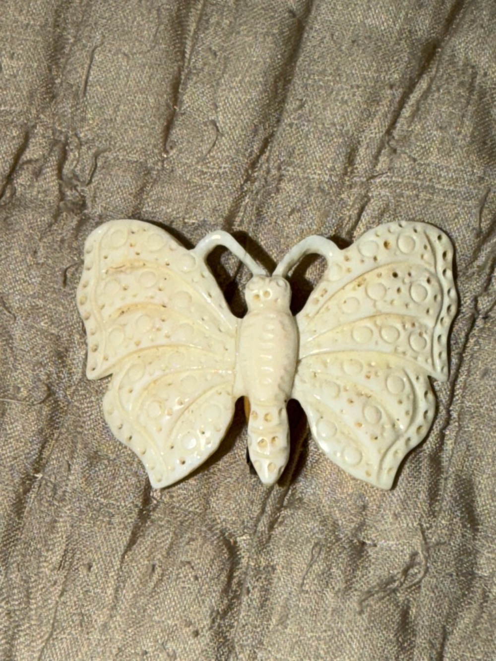 Carved ivory bone colored Butterfly Brooch - Cream Accent Pin